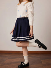 PrepCrw Young Girls Collegiate Style Navy Elastic Waist Woven Wide Hem Skirt, Spring & Autumn